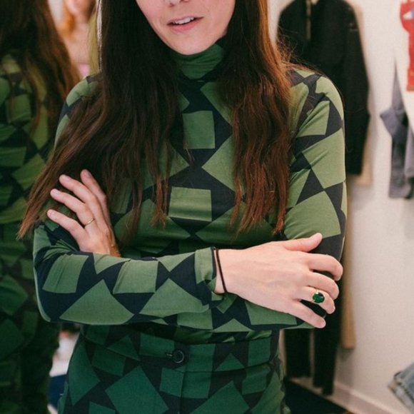 Thinking Mu - Organic Cotton Turtleneck- Green/Blue - Geometric Print - XS - Picture 2 of 3